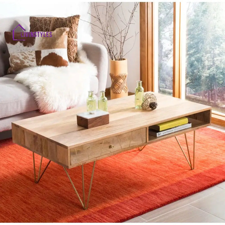 Diya Solid Wood and Metal Coffee Table for Living Room