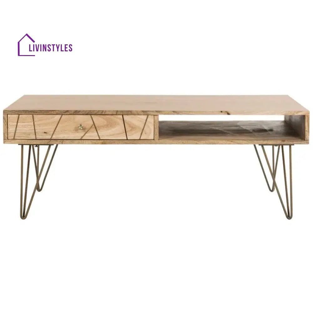 Diya Solid Wood and Metal Coffee Table for Living Room