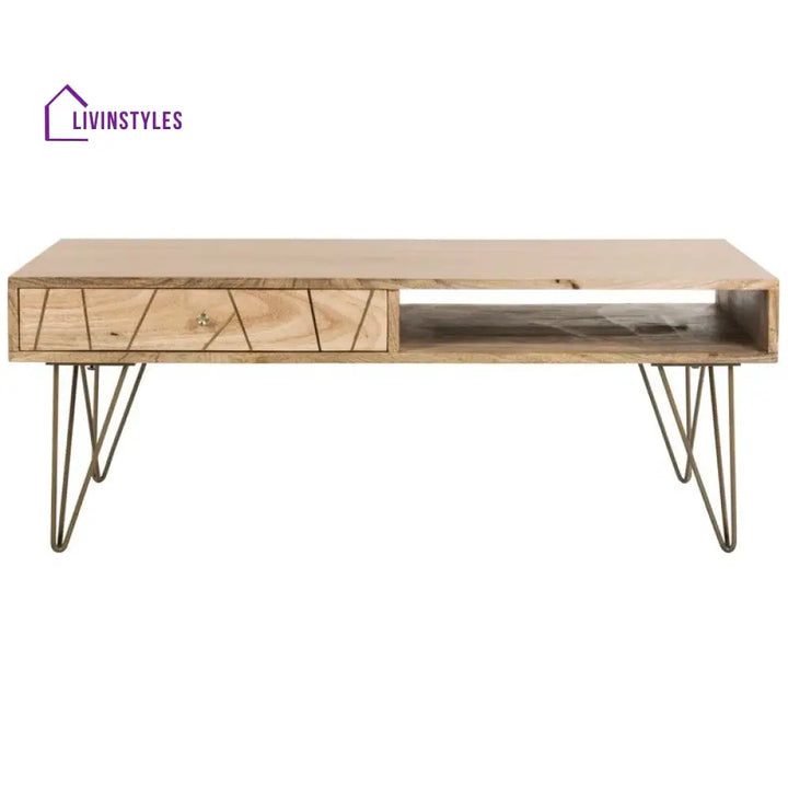 Diya Solid Wood and Metal Coffee Table for Living Room