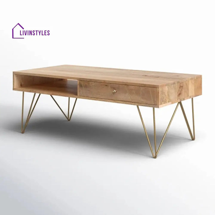 Diya Solid Wood and Metal Coffee Table for Living Room
