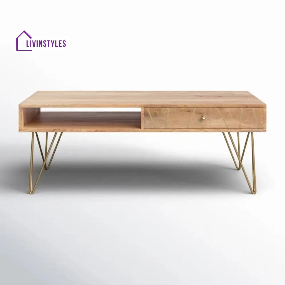 Diya Solid Wood and Metal Coffee Table for Living Room