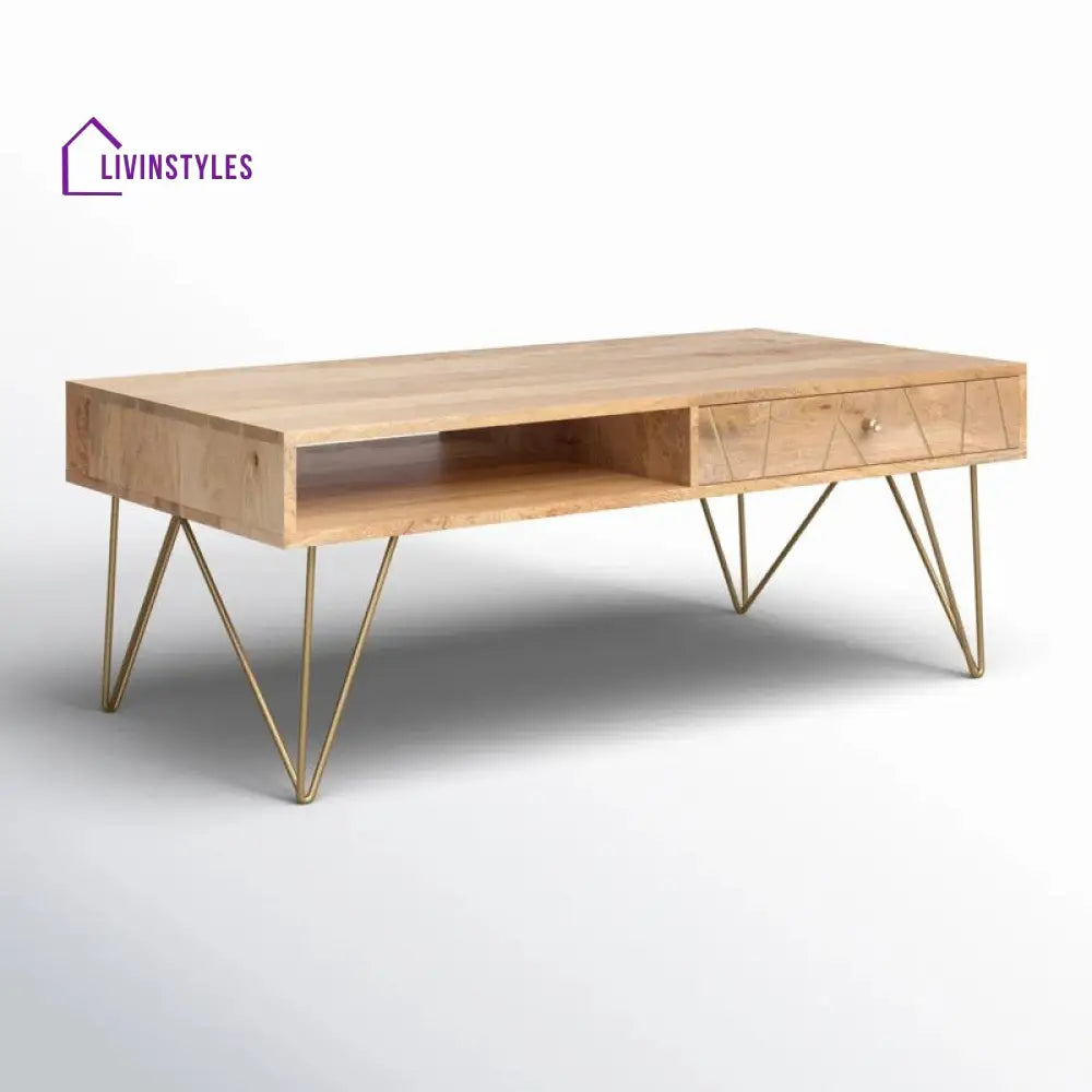 Diya Solid Wood and Metal Coffee Table for Living Room