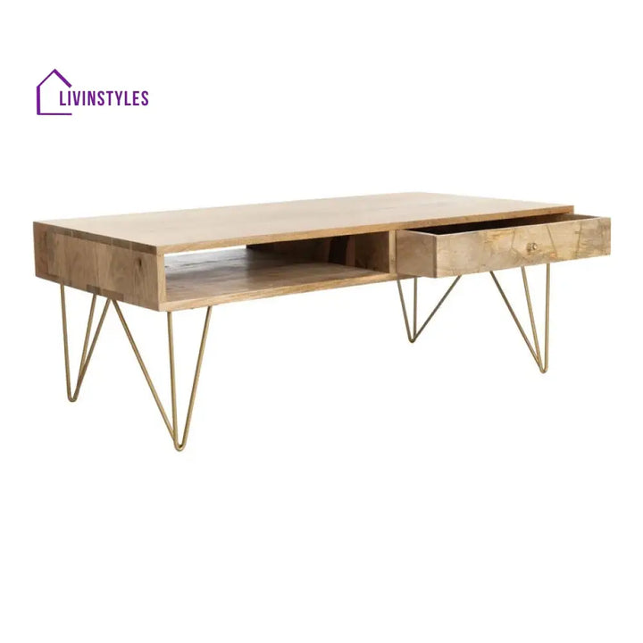 Diya Solid Wood and Metal Coffee Table for Living Room