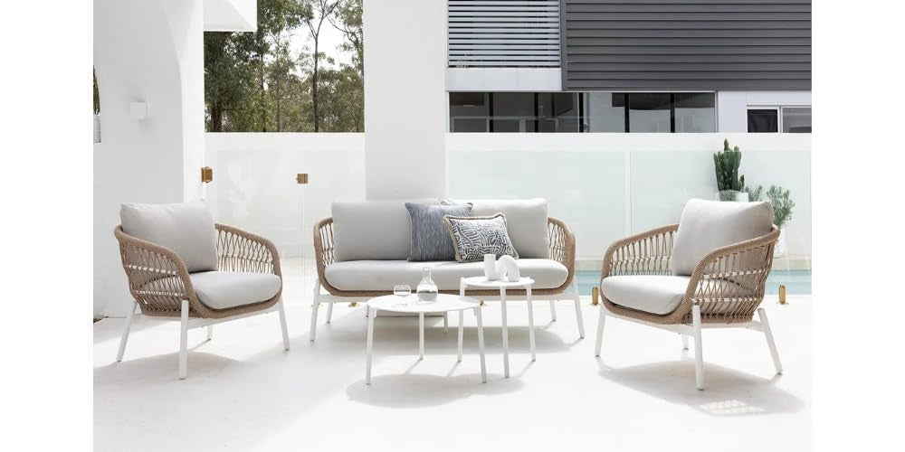 Seibi Outdoor Garden Balcony Sofa Set 2 Seater , 2 Single Seater 2 Center Table Set Braided and Rope