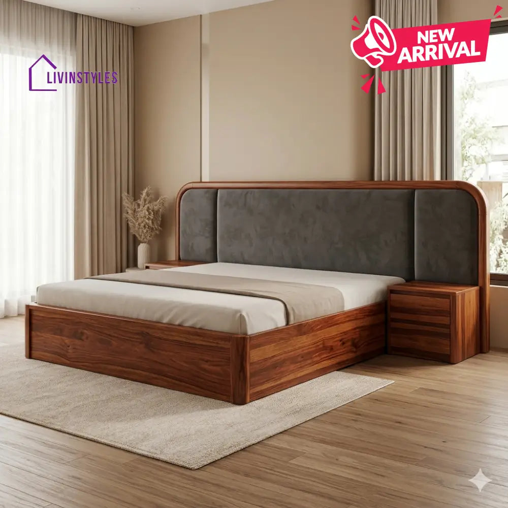 Dmitry Premium Sheesham Wood Bed with Velvet Headboard