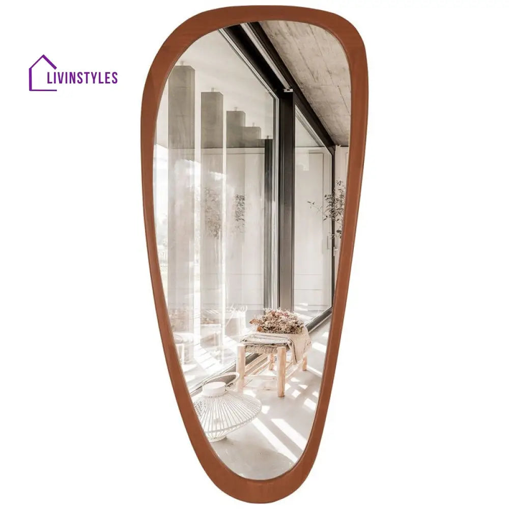 Adouer Wood Signature Irregular Mirror - Premium Solid Wood Frame - Minimalist Abstract Wall Art-for Living Room