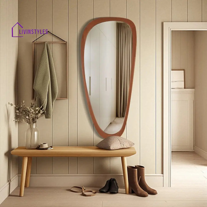 Adouer Wood Signature Irregular Mirror - Premium Solid Wood Frame - Minimalist Abstract Wall Art-for Living Room