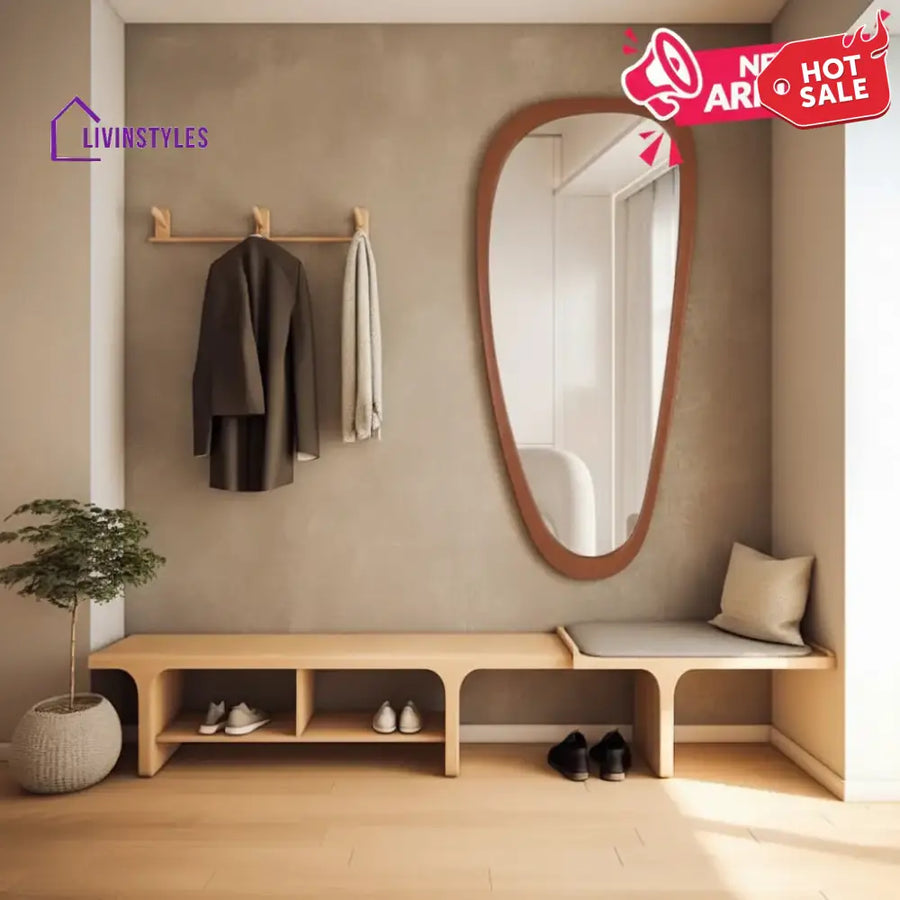 Adouer Wood Signature Irregular Mirror - Premium Solid Wood Frame - Minimalist Abstract Wall Art-for Living Room