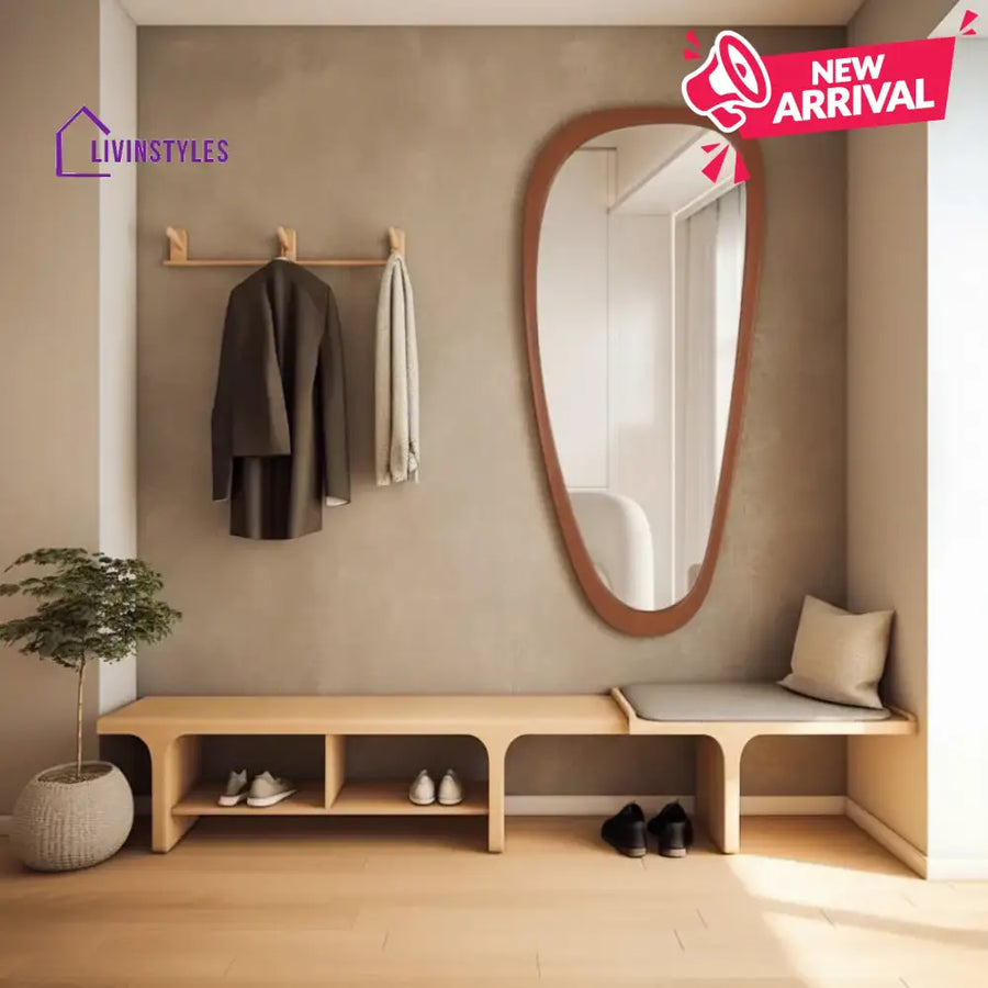 Adouer Wood Signature Irregular Mirror - Premium Solid Wood Frame - Minimalist Abstract Wall Art-for Living Room