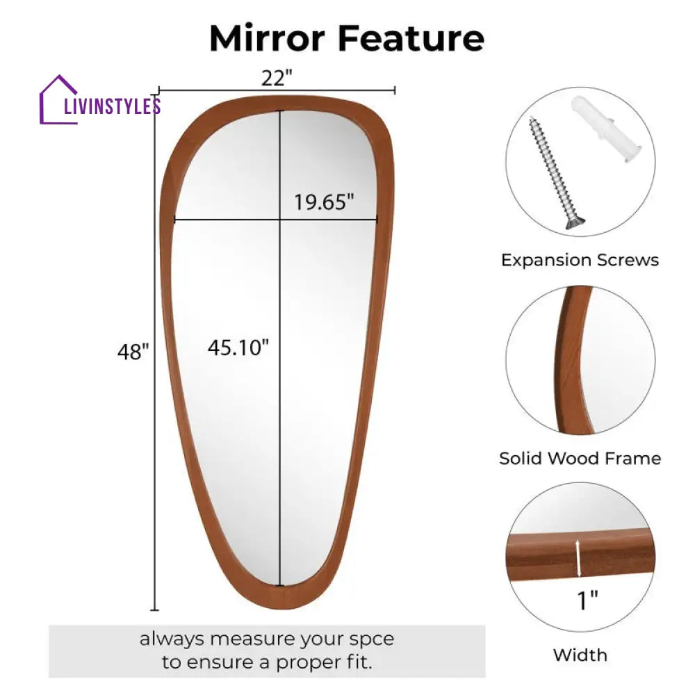 Adouer Wood Signature Irregular Mirror - Premium Solid Wood Frame - Minimalist Abstract Wall Art-for Living Room