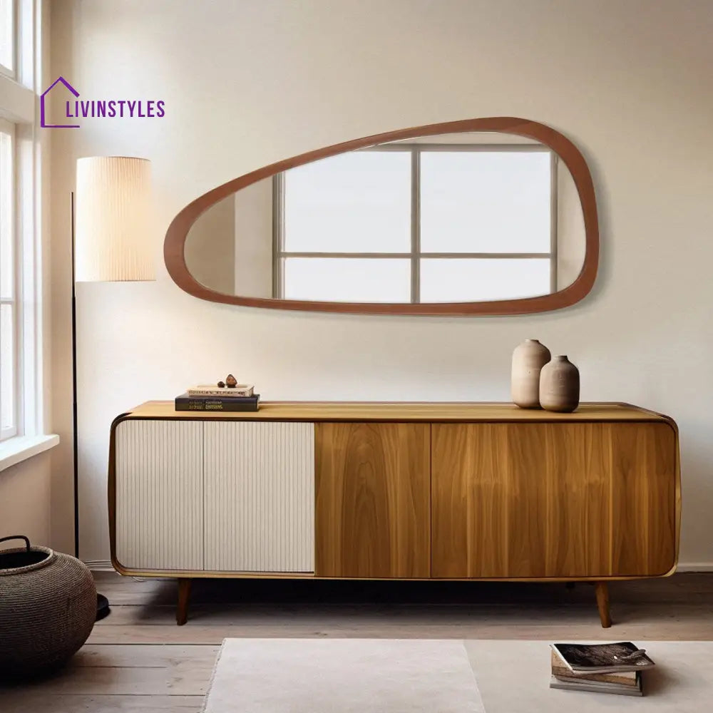 Adouer Wood Signature Irregular Mirror - Premium Solid Wood Frame - Minimalist Abstract Wall Art-for Living Room