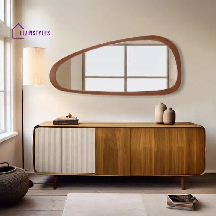 Adouer Wood Signature Irregular Mirror - Premium Solid Wood Frame - Minimalist Abstract Wall Art-for Living Room