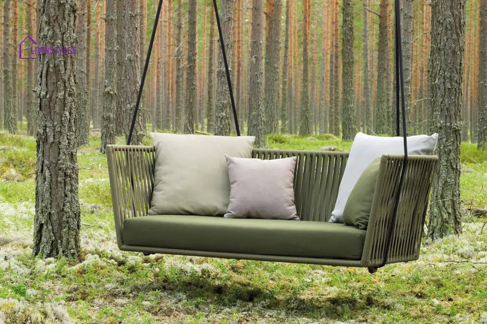 Dominga Double Seater Hanging Swing Without Stand For Balcony Garden Swing Braided & Rope - Green - Swings