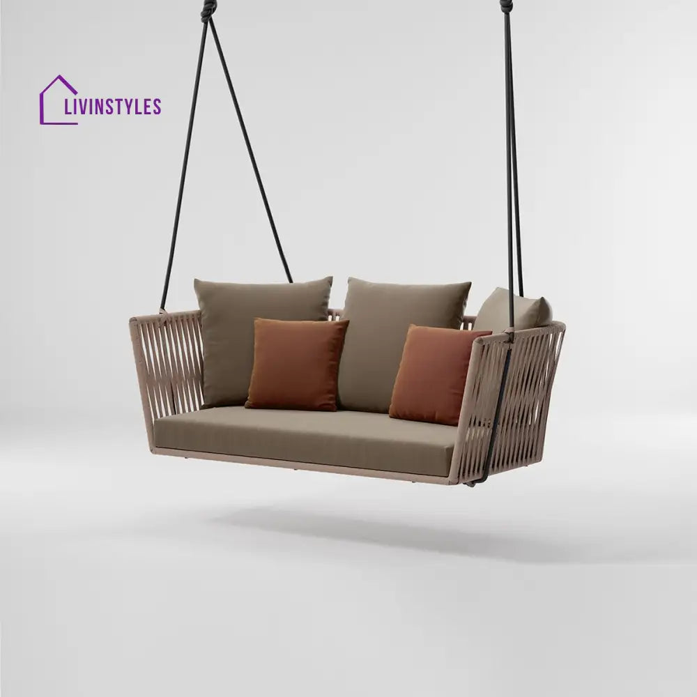 Dominga Double Seater Hanging Swing Without Stand For Balcony Garden Swing Braided & Rope - Light Brown - Swings