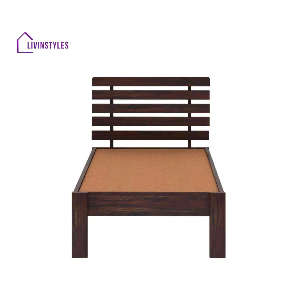 Dominga Solid Sheesham Wood Single Bed Without Storage (Walnut Finish) Bed
