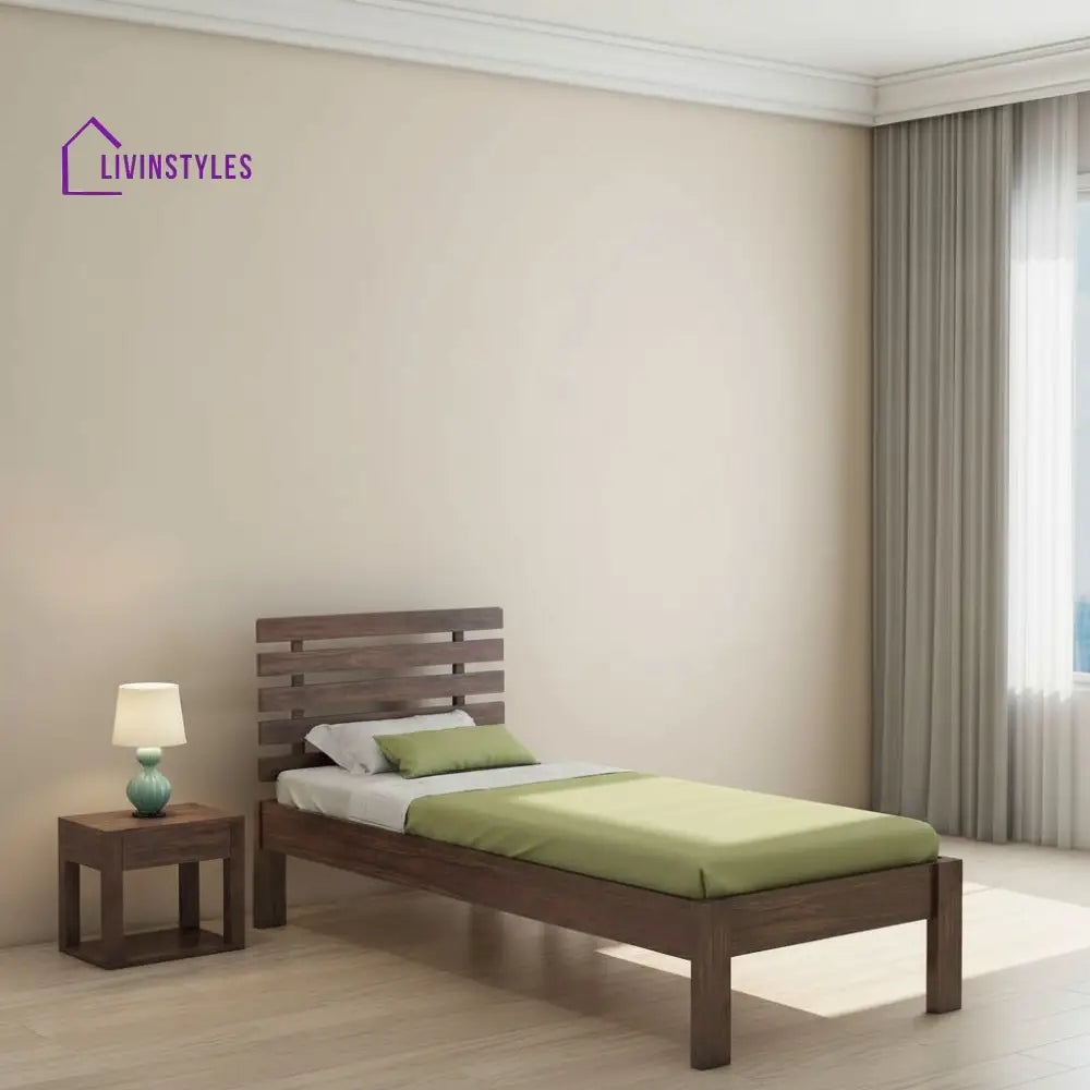 Dominga Solid Sheesham Wood Single Bed Without Storage (Walnut Finish) Bed