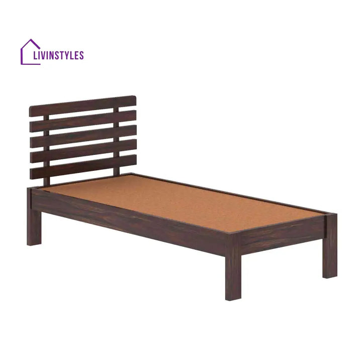 Dominga Solid Sheesham Wood Single Bed Without Storage (Walnut Finish) Bed