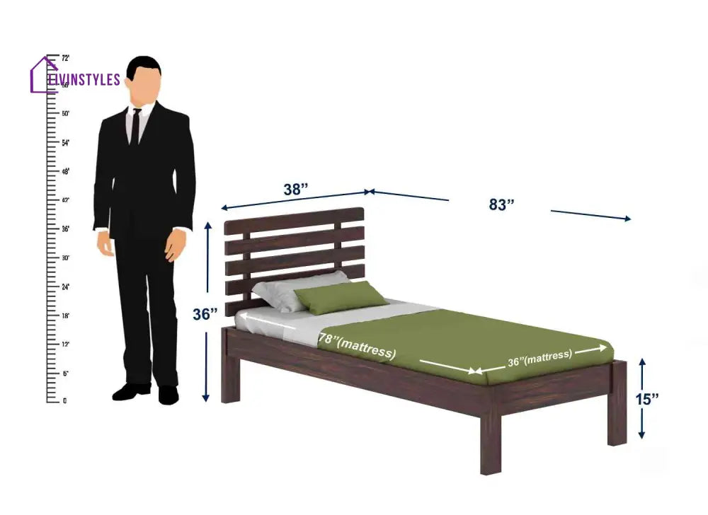 Dominga Solid Sheesham Wood Single Bed Without Storage (Walnut Finish) Bed