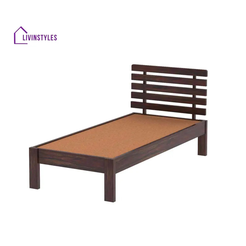 Dominga Solid Sheesham Wood Single Bed Without Storage (Walnut Finish) Bed