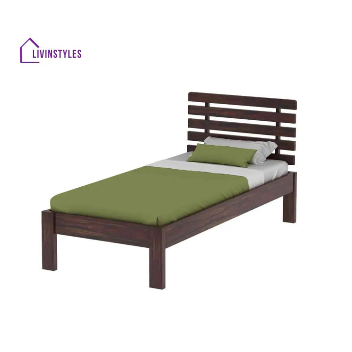 Dominga Solid Sheesham Wood Single Bed Without Storage (Walnut Finish) Bed