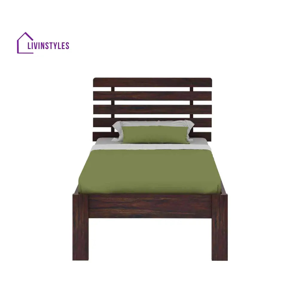 Dominga Solid Sheesham Wood Single Bed Without Storage (Walnut Finish) Bed