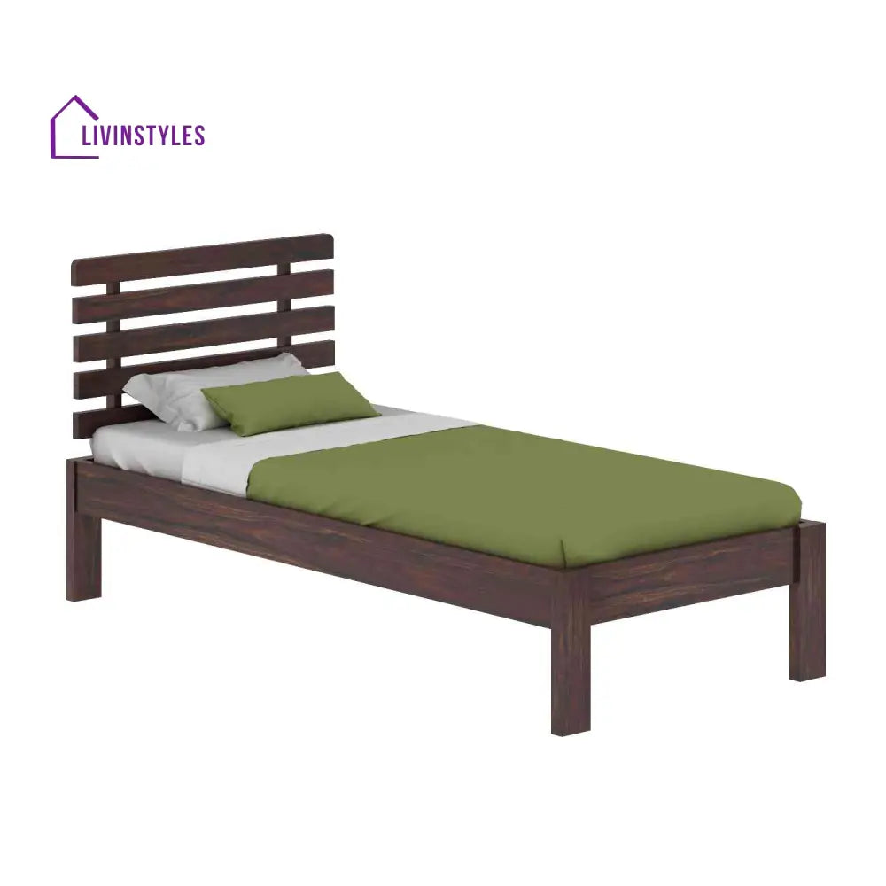 Dominga Solid Sheesham Wood Single Bed Without Storage (Walnut Finish) Bed