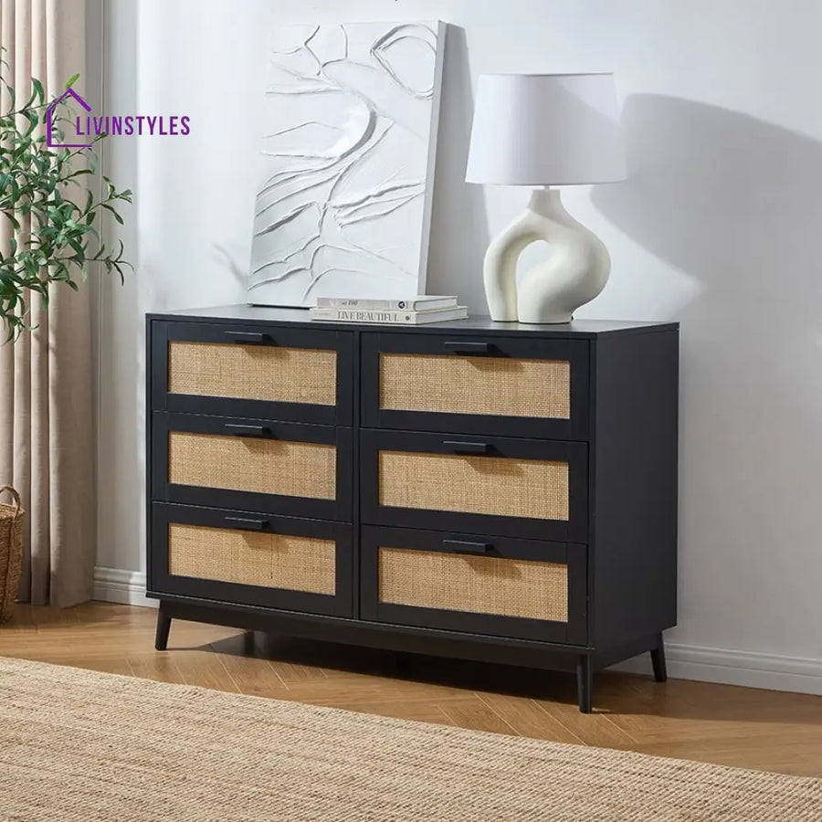 Domingo 6 Drawer Chest - Black Chest of Drawers