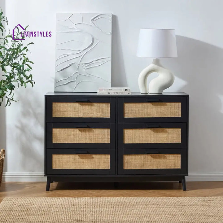 Domingo 6 Drawer Chest - Black Chest of Drawers