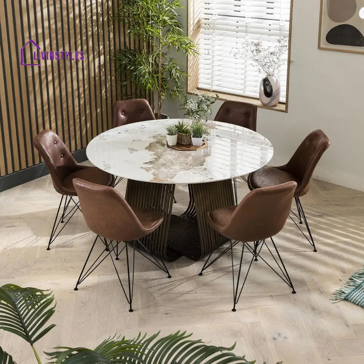Dominika 6 Seater Round Ceramic Dining Table Gold Dining Room / Dining Tables