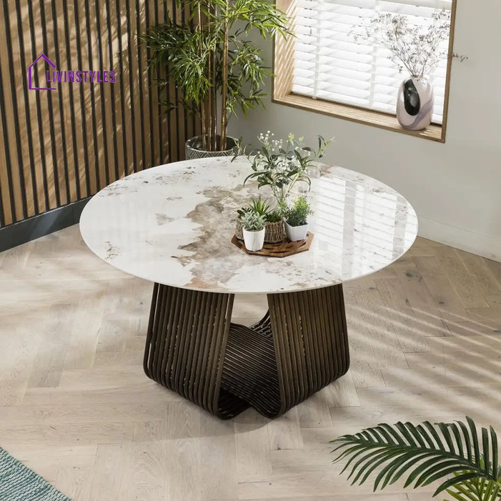 Dominika 6 Seater Round Ceramic Dining Table Gold Dining Room / Dining Tables
