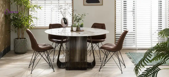 Dominika 6 Seater Round Ceramic Dining Table Gold Dining Room / Dining Tables