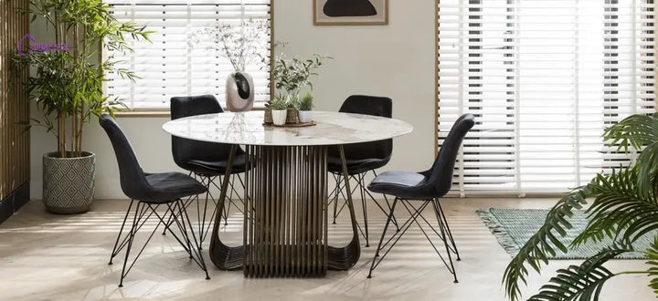 Dominika 6 Seater Round Ceramic Dining Table Gold Dining Room / Dining Tables