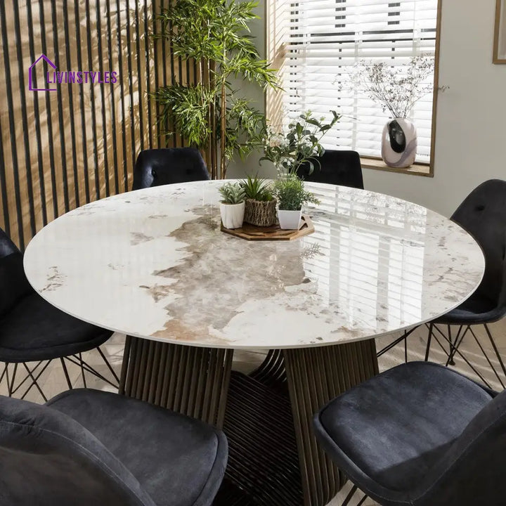 Dominika 6 Seater Round Ceramic Dining Table Gold Dining Room / Dining Tables