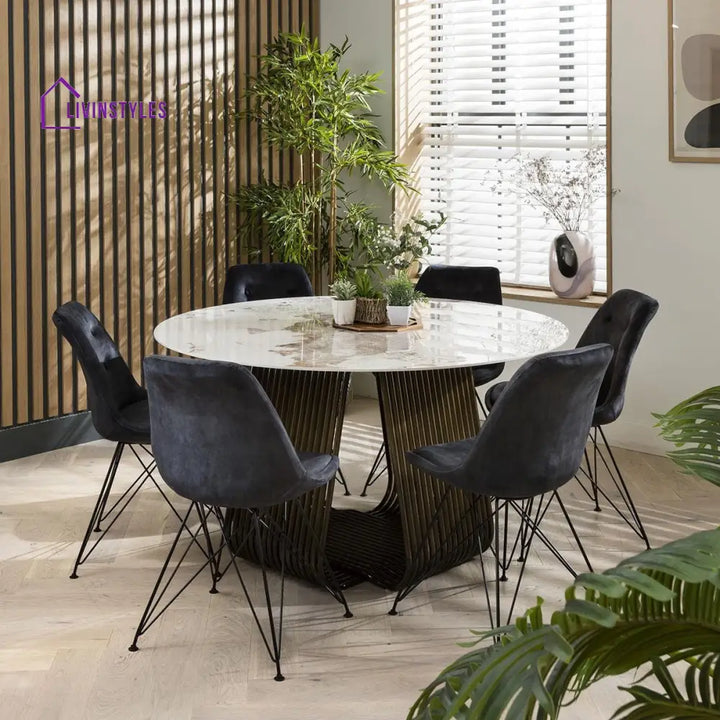 Dominika 6 Seater Round Ceramic Dining Table Gold Dining Room / Dining Tables