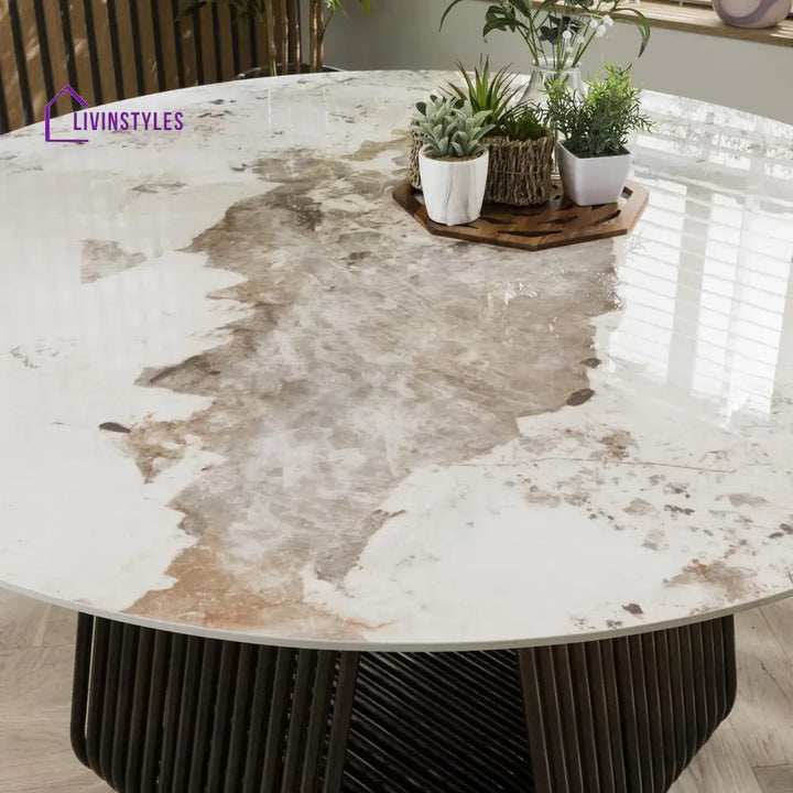 Dominika 6 Seater Round Ceramic Dining Table Gold Dining Room / Dining Tables