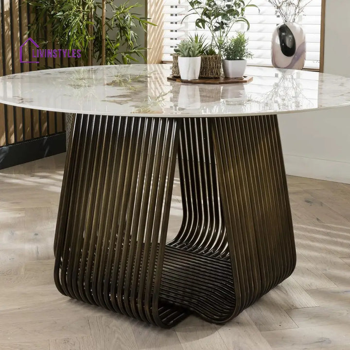 Dominika 6 Seater Round Ceramic Dining Table Gold Dining Room / Dining Tables