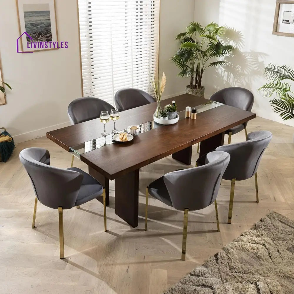 Dominika Dining Chair Set of 2 Grey Velvet Wingback on Gold Legs Dining Room / Dining Chairs