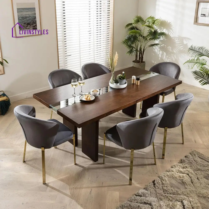 Dominika Dining Chair Set of 2 Grey Velvet Wingback on Gold Legs Dining Room / Dining Chairs