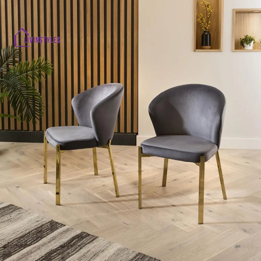 Dominika Dining Chair Set of 2 Grey Velvet Wingback on Gold Legs Dining Room / Dining Chairs