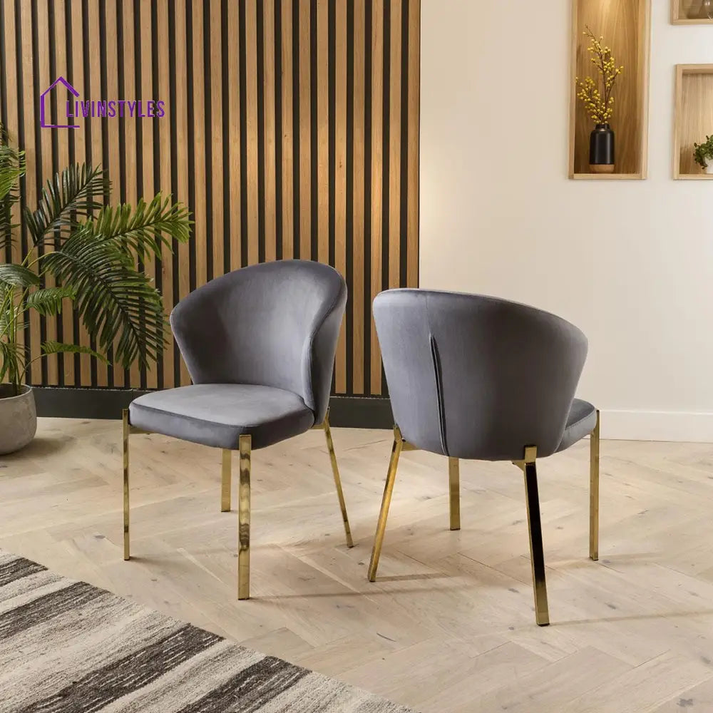 Dominika Dining Chair Set of 2 Grey Velvet Wingback on Gold Legs Dining Room / Dining Chairs