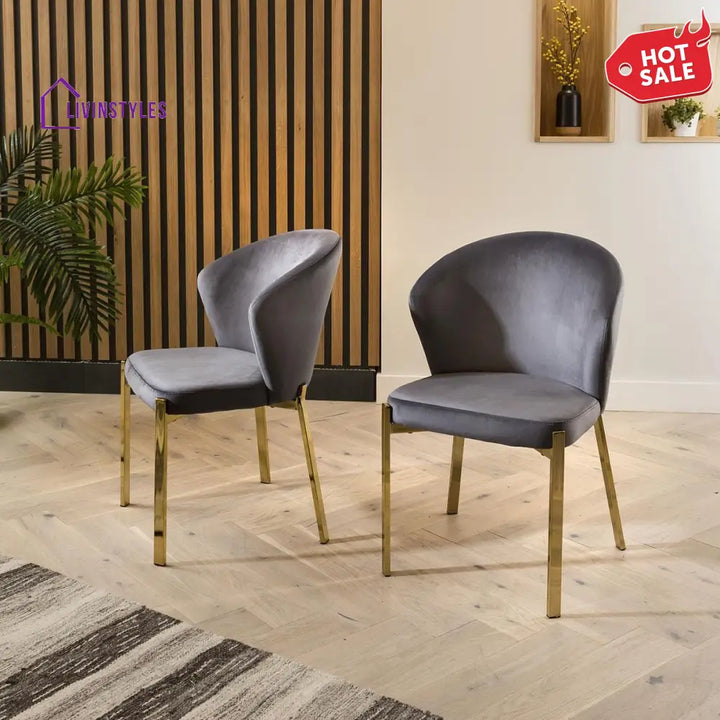Dominika Dining Chair Set of 2 Grey Velvet Wingback on Gold Legs Dining Room / Dining Chairs