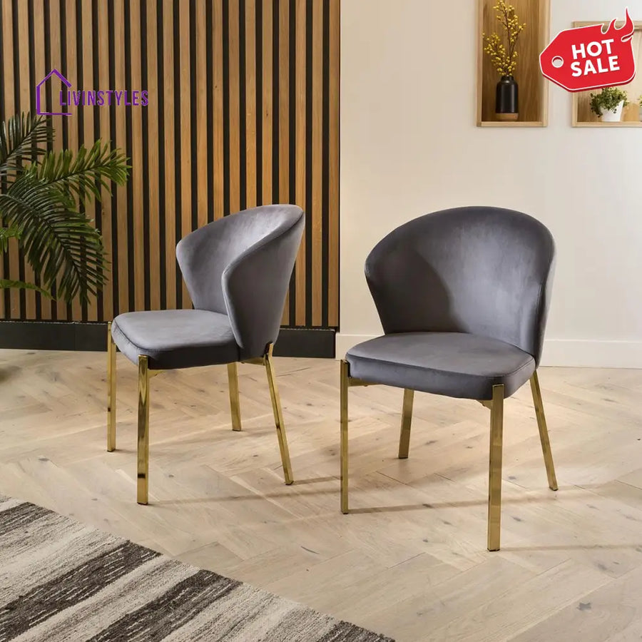 Dominika Dining Chair Set of 2 Grey Velvet Wingback on Gold Legs Dining Room / Dining Chairs
