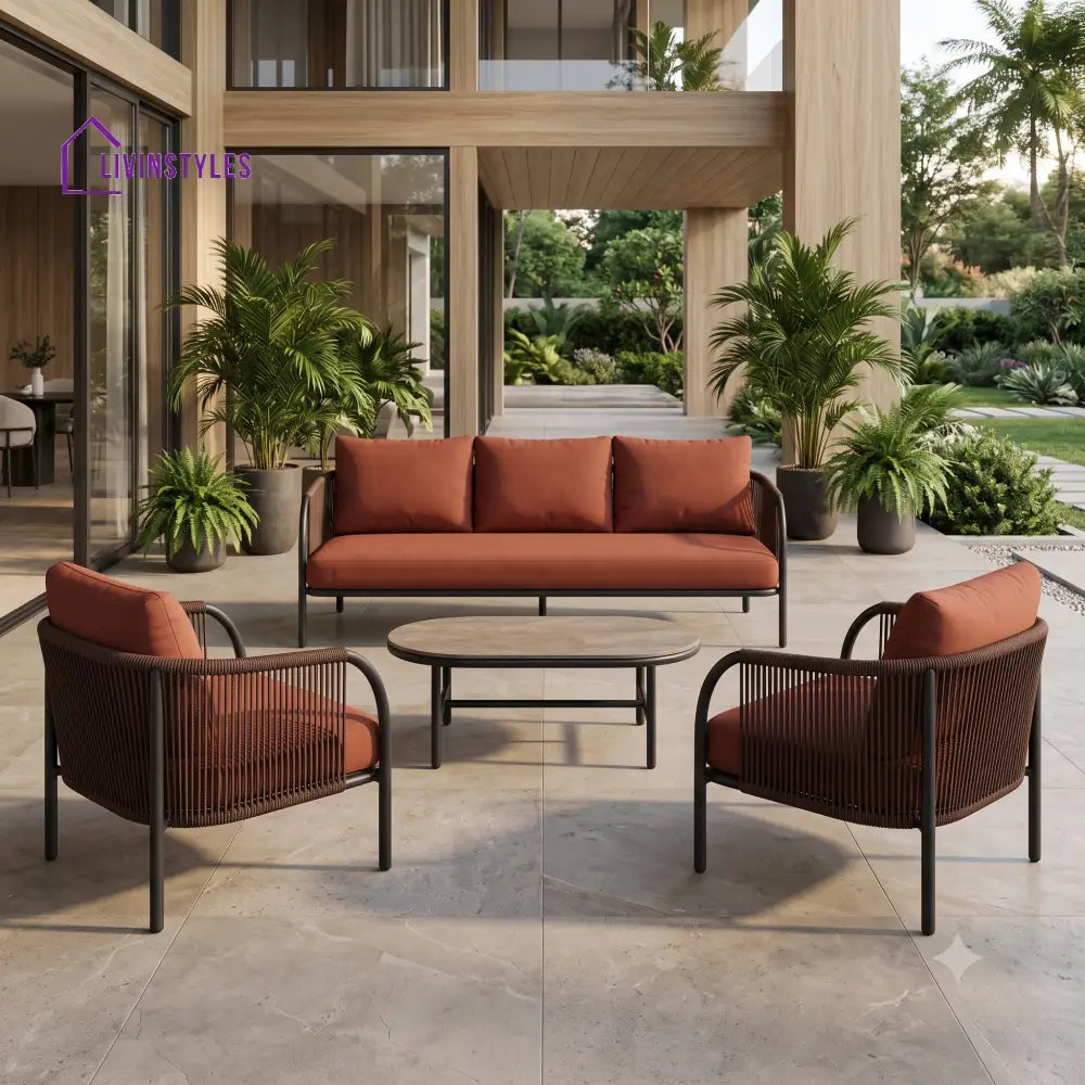 Dominika Premium MS Frame with Powder Coated Outdoor Sofa Set with Weather Proof Fabric