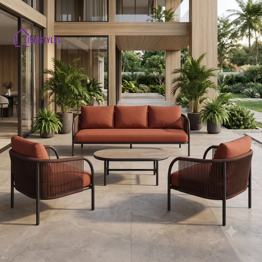 Dominika Premium MS Frame with Powder Coated Outdoor Sofa Set with Weather Proof Fabric