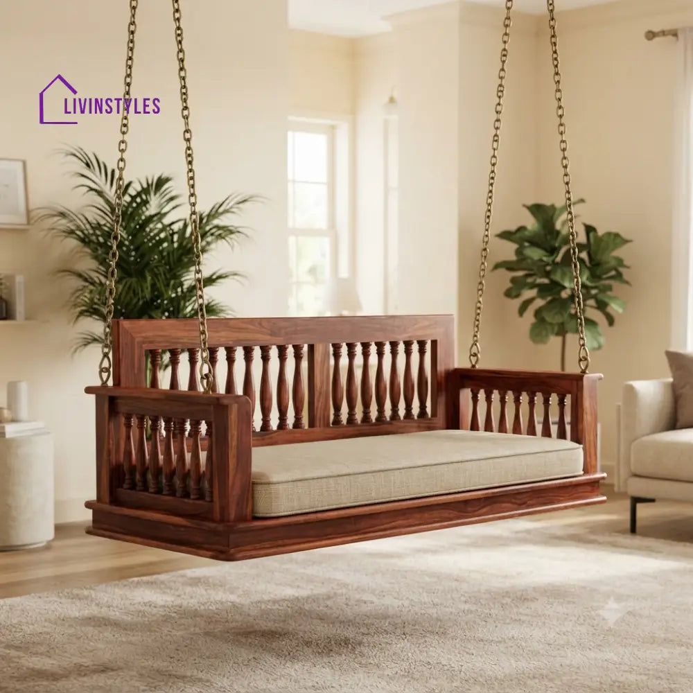 Dominique 2 Seater Wooden Swing for Home | Wooden Jhula for home