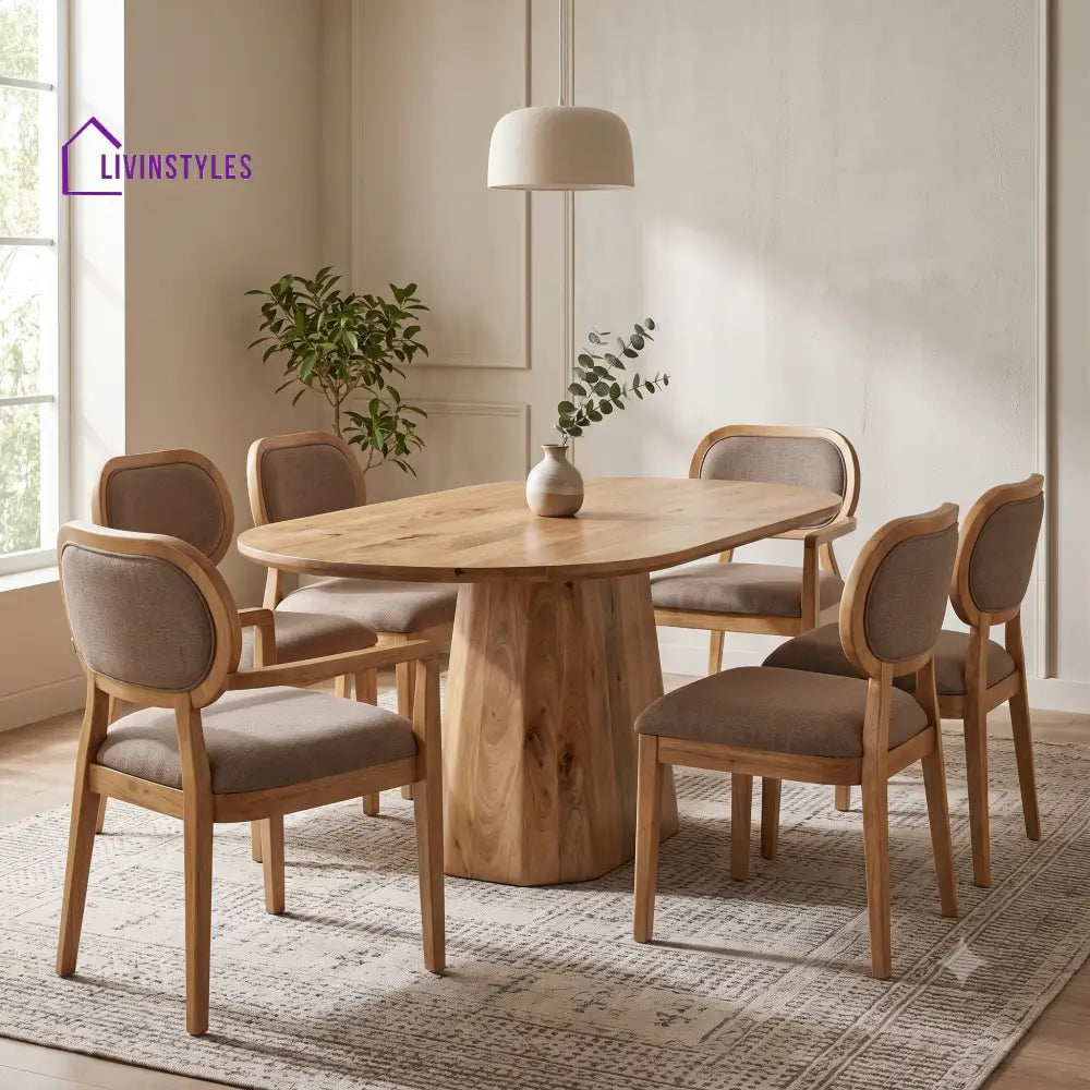 Dominique Premium Mango Wood 6 Seater Dining Table Set | Natural Finish
