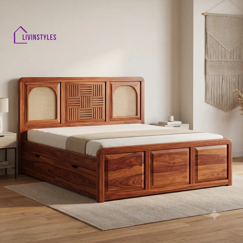 Dominique Premium Wooden Bed with Drawer Storage | King Size Bed & Queen Size Bed Online