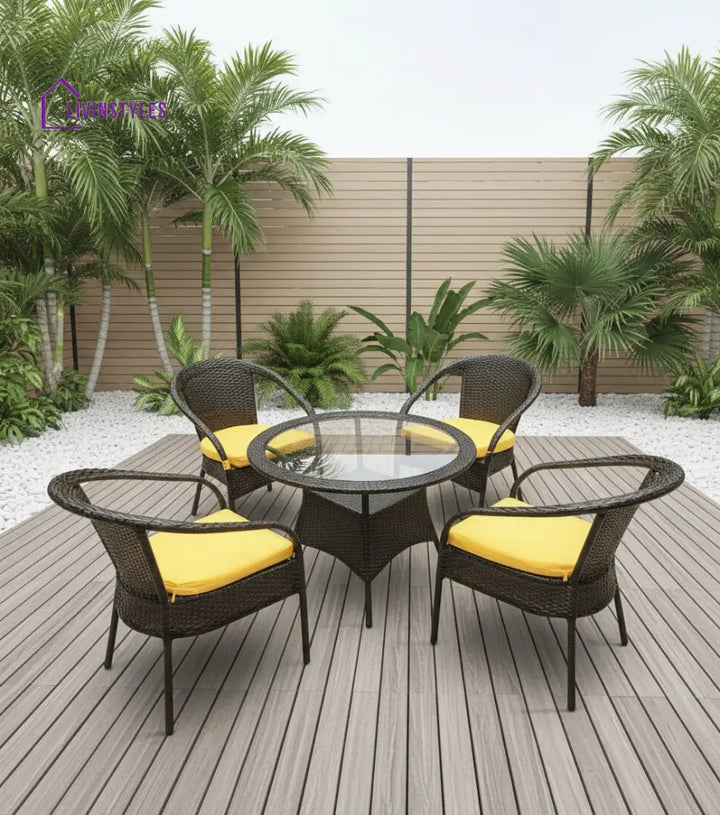 Dona Outdoor Patio Seating Set 4 Chairs and 1 Table Set (Brown) - Coffee Table Sets