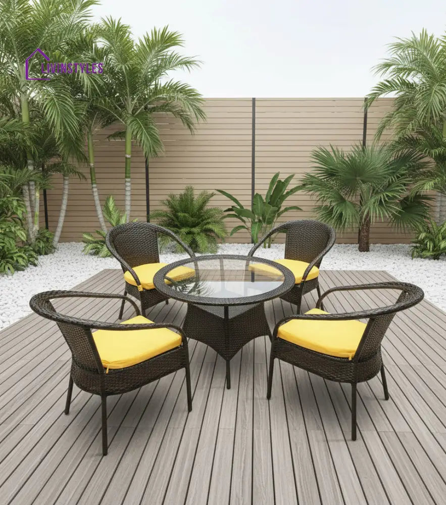 Dona Outdoor Patio Seating Set 4 Chairs and 1 Table Set (Brown) - Coffee Table Sets
