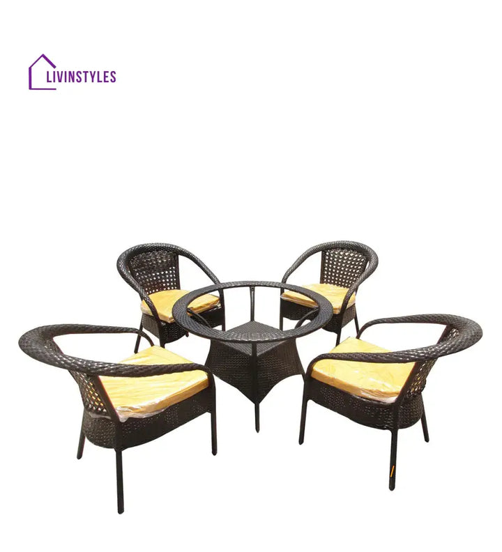 Dona Outdoor Patio Seating Set 4 Chairs and 1 Table Set (Brown) - Coffee Table Sets